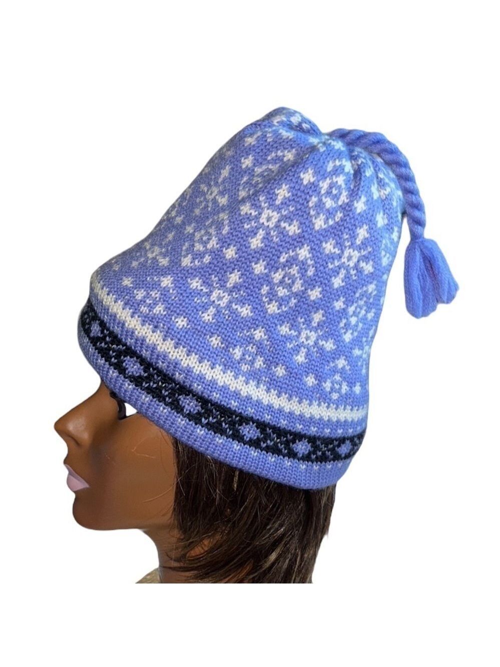 Rugged Bear Adult Wool Hat Purple Ivory Nordic Design Beanie Black Trim